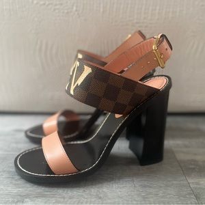 Louis Vuitton Calfskin Damier Ebene Passenger Heeled Sandals
